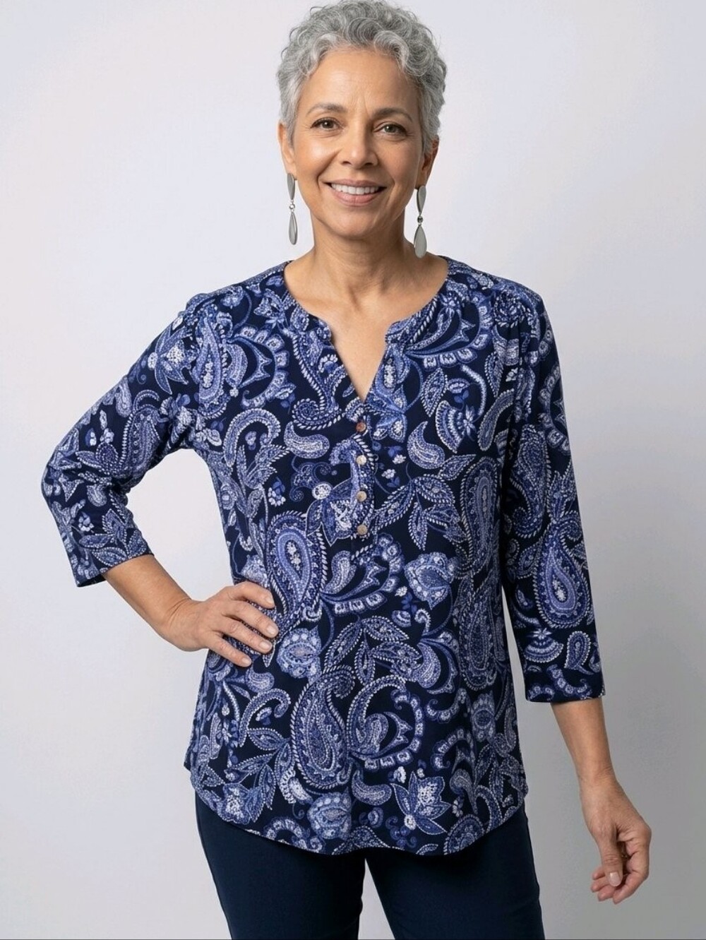 Croft & Barrow Navy Paisley Blouse